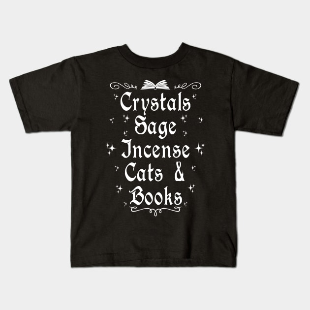 Crystals Sage Incense Cats and Books Kids T-Shirt by ShirtFace